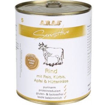 Aras Sensitive 5 - wołowina z ryżem, dynią, jabłkiem i twarożkiem (niska zawartość puryn) 820 g